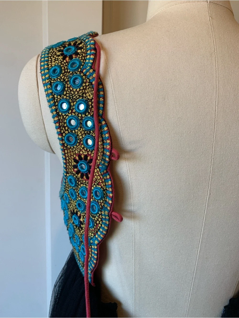 Free People Mirrored Turquoise & Gold Embroidered Dress with Black Net Skirt